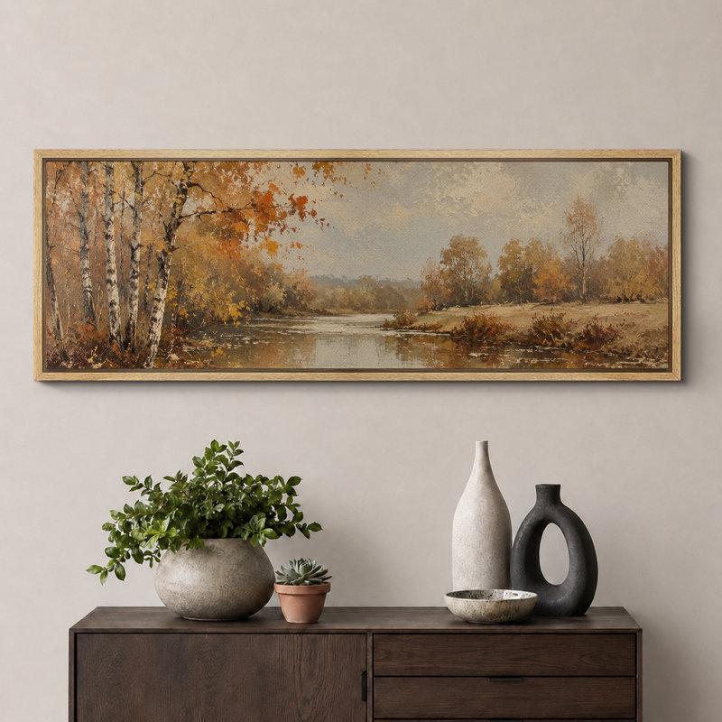 «Autumn River Birch Forest», art de la salle à manger, impression sur toile encadrée, 3 pièces, H 20 po x l 60 po x P 1,5 po