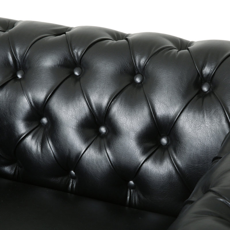 Anduin Faux Leather Chesterfield Chair, Midnight Black