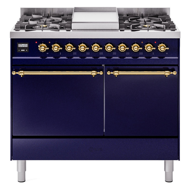Cuisinière à double combustible de 40 po avec 6 brûleurs scellés et plaque chauffante ILVE Nostalgie II Series (porte pleine)