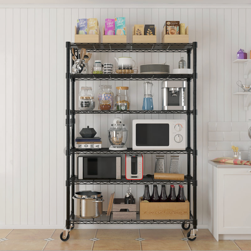 Maxden 46'' W Height Adjustable Shelving Unit with Wheels, Black