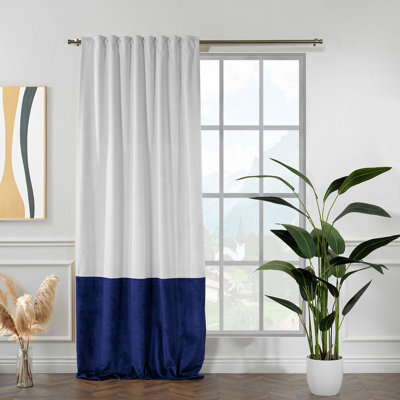 Color Block Extra Long & Extra Wide Faux Velvet Down Faux Linen Sheer Top Single Panel