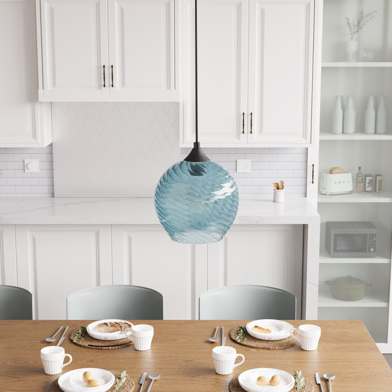 1-Light Dimmable Kitchen Island Glass Pendant Light, Blue