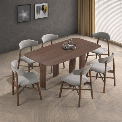 Ensemble de salle à manger 7 pièces en bois massif Coral Modern