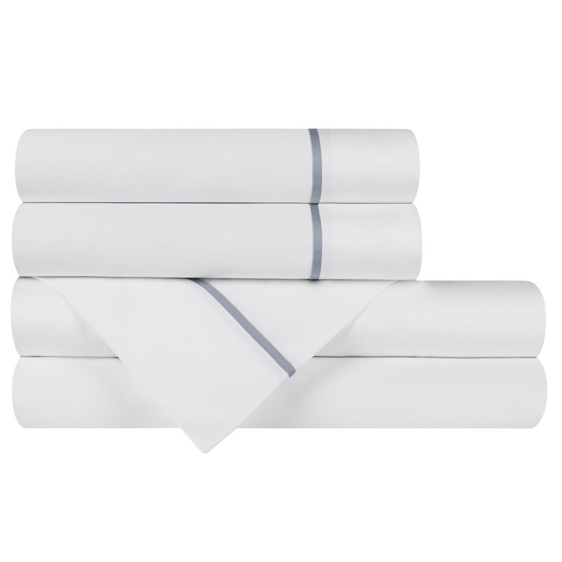 Estate 100% Cotton Sateen Sheet Set, King, white-ocean blue