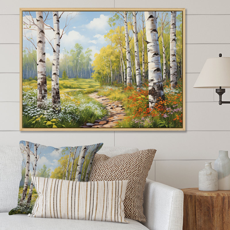 «Birch Woods Spring Awakening II», art mural bouleau, Cadre naturel flottant, H 30 po x l 40 po x P 1,5 po