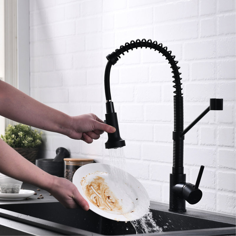 Robinet de cuisine en laiton avec retrait, finition noire, poignée simple, température réglable en noir, laiton, robinet de mélange chaud / froid