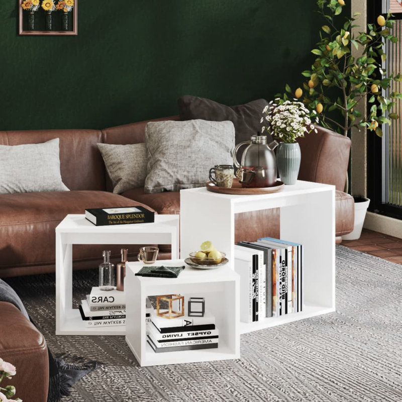 Petite table gigogne empilable vidaXL, Blanc, Blanc