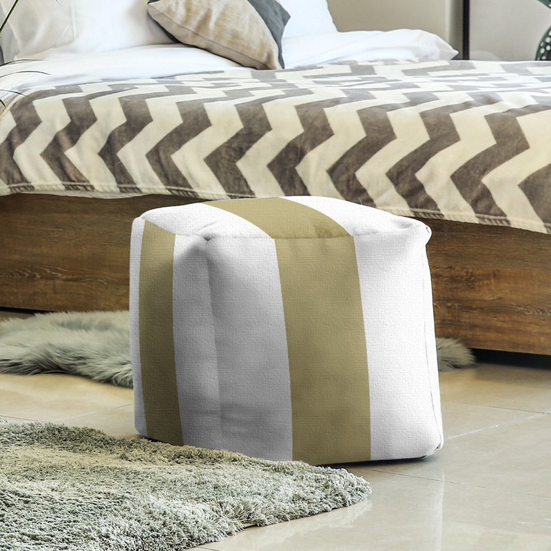 Upholstered Ottoman, White/Gold
