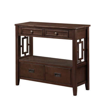 Farmhouse Pine Wood Console Table Entry Sofa Table with 4 Drawers & 1 Storage Shelf