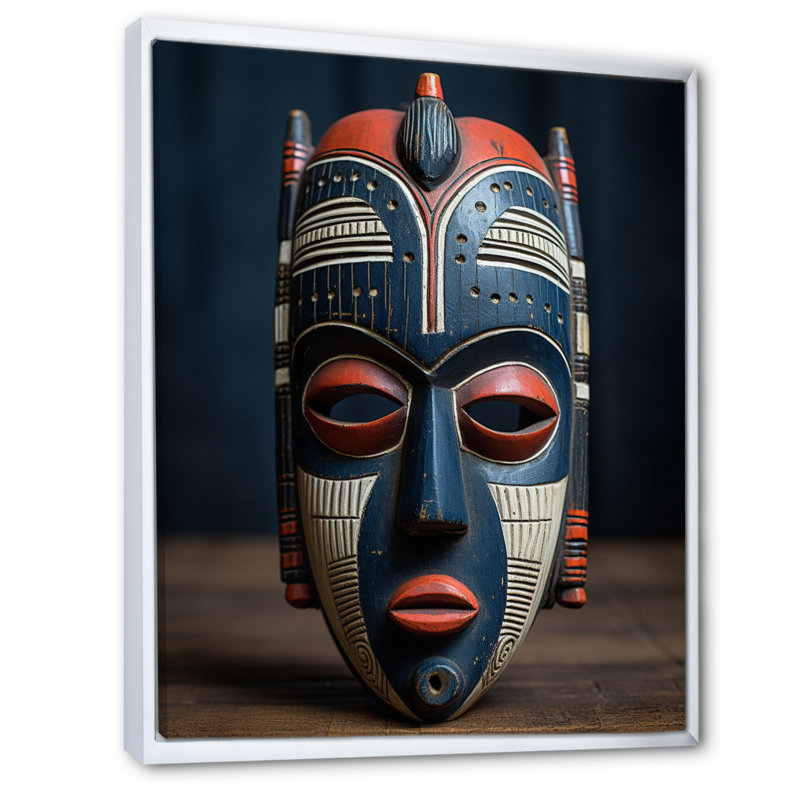 Brookleead - Masque tribal africain Baule II - impression, Cadre flottant blanc, H 44 po x l 34 po x P 1,5 po