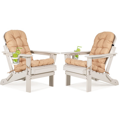 Ensemble de 2 chaises pliantes Adirondack avec coussin, surdimensionné en Hdpe et résistant aux intempéries