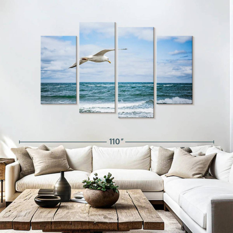 Mouette Brampt au-dessus de la mer, H 54 po x l 84 po