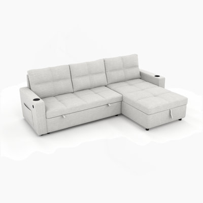 Convertible Sofa Bed, Pullout Sectional Sleeper Sofa Couches With USB Charging & Cup Holders, L-Shape Sleeper With Storage For Living Room