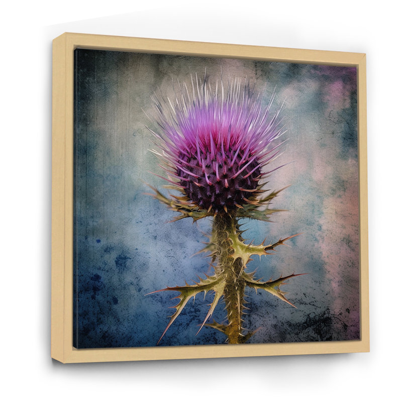 Mauve, vert, chardon, chuchotement, plante, IV, H 24 po x l 24 po x P 1 po, Cadre naturel flottant