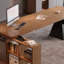 Noyer clair + bureau en bois massif en forme de L noir + fer-1172575057