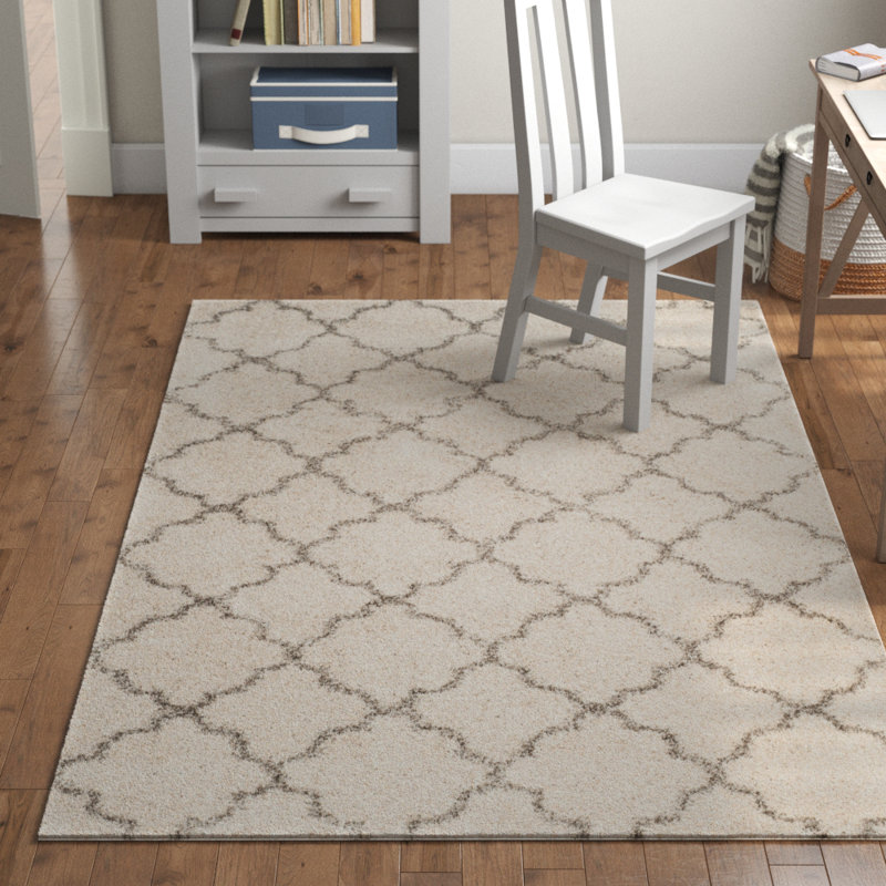 Geometric Shag Grey Area Rug, Rectangle 5' x 7', Ivory/Gray