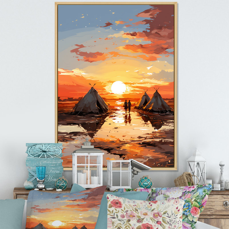Tentes sahraouies, paysage africain III, Cadre flottant brun, H 40 po x l 30 po x P 1,5 po