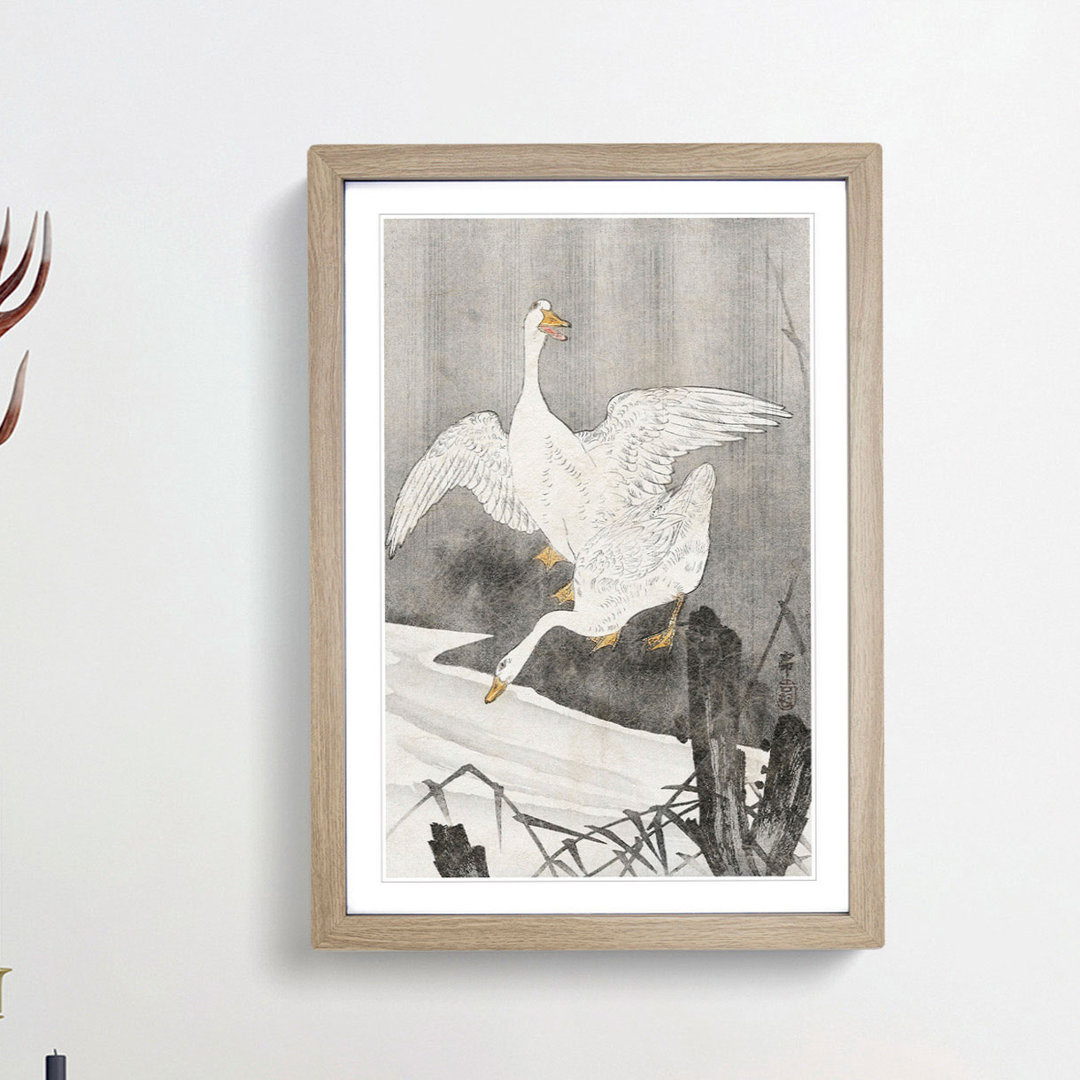 Geese at the River by Ohara Koson - Framed Print