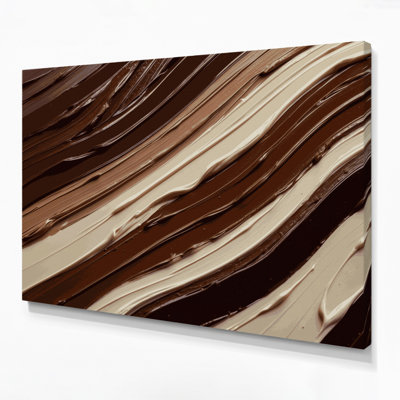 Horizontal Striped Beige Chocolate Brown Brown Canvas Wall Art