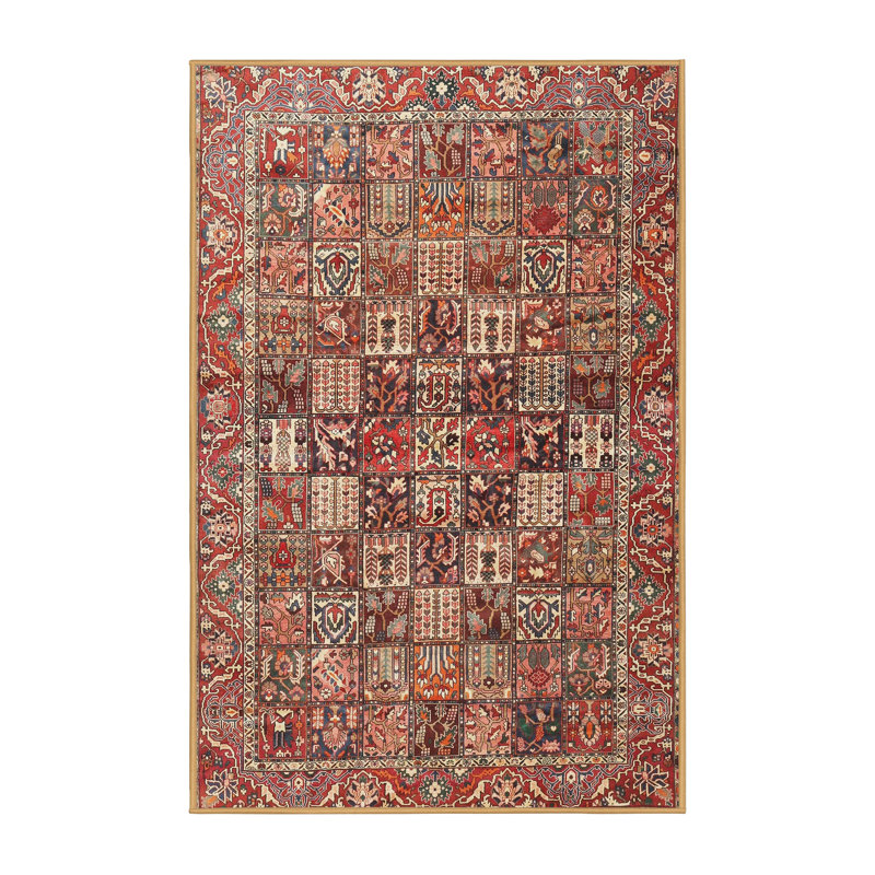 Tapis traditionnel mehroon/noir/crème Hortence, Rectangle 5 pi x 7 pi