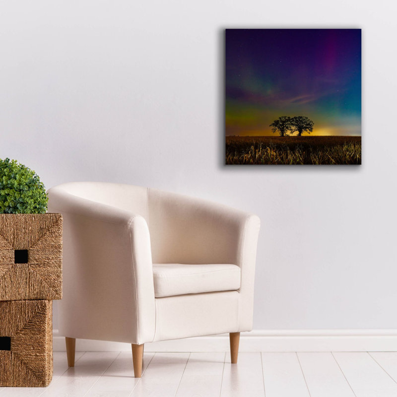  «Two Trees Under Aurora» par Epic Portfolio, art mural sur toile, 26 po x 26 po, H 26 po x l 26 po