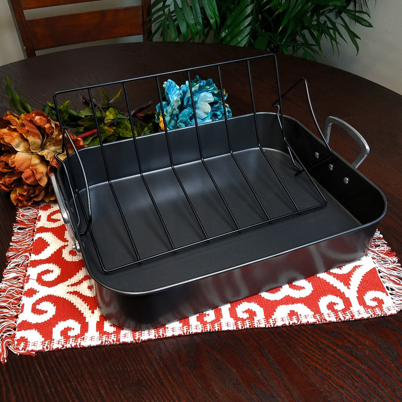 Gibson Broxton 16.5" Non Stick Carbon Steel Turkey Roaster with V-Rack