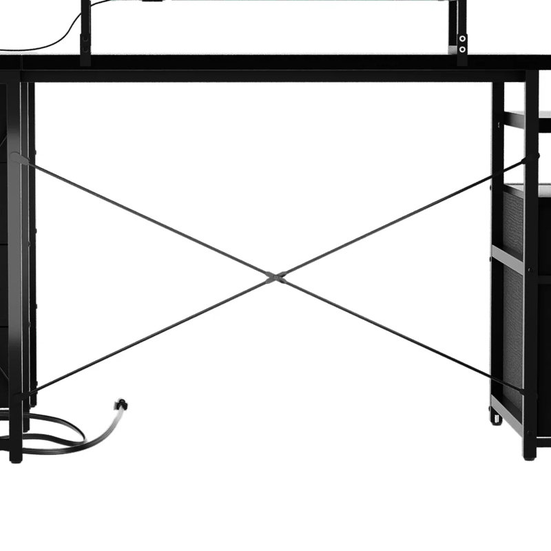 Bernydette Reversible L Shaped Computer Desk with Fabric File Drawers, Corner Desk with RGB LED Lights & Power Outlets & Monitor Stand