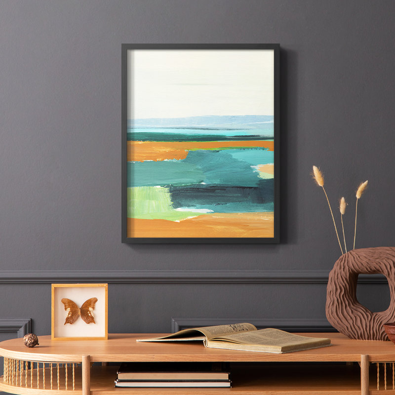 Turquoise et orange I, reproduction encadrée - bois massif, Noir, H 20 po x l 16 po