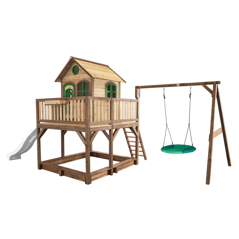 AXI 613cm W x 277cm D Outdoor Hemlock Wood Playhouse, Brown/Green/White