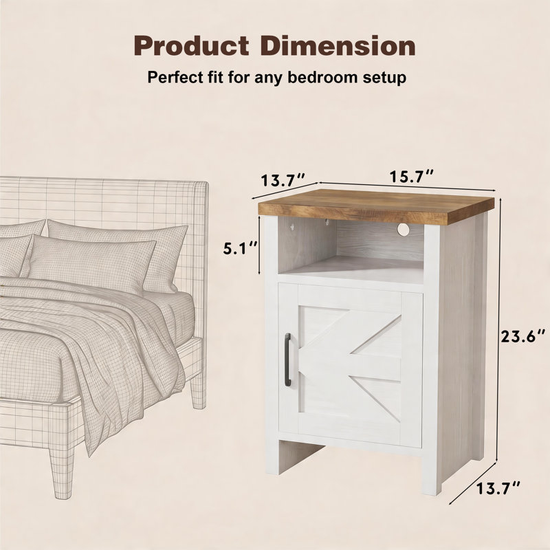 Table d'appoint de style champêtre avec armoire de rangement pour salon, White, 2