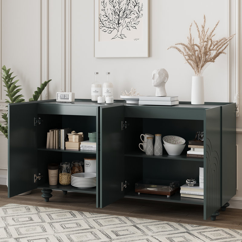 Sideboard With Pine Wood Door & Adjustable Shelves, Green