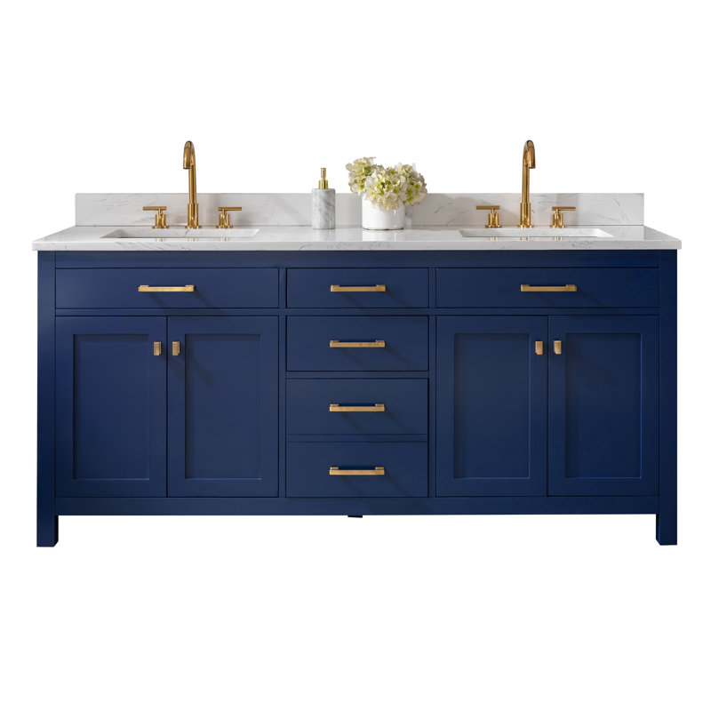 Ajhane 72" Double Bathroom Vanity Set, Navy Blue/Brushed Gold