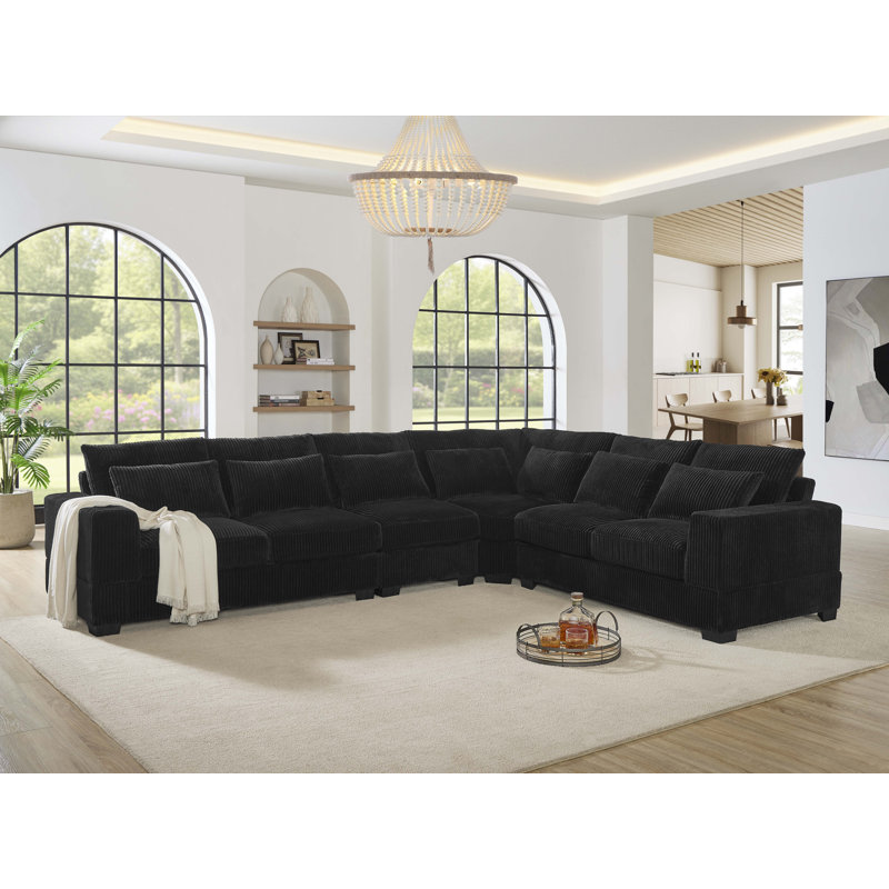 Canapé modulaire Laguna, Velours côtelé noir
