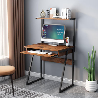 2-Tier Computer Desk with Keyboard Tray for Small Spaces 28 Inch Home Office Desk Computer Workstation Modern Writting Table,
