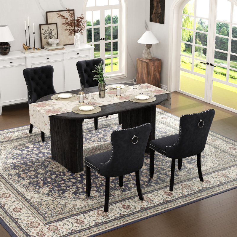  Table de salle à manger Farmhouse, table de salle à manger extensible rectangulaire avec chaise de salle à manger en velours capitonné