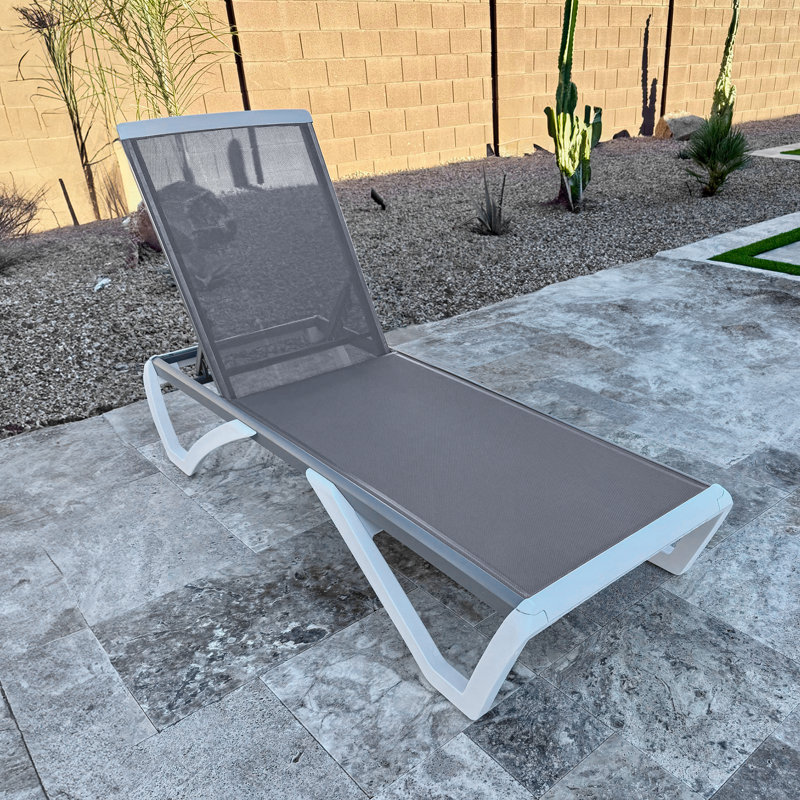 Chaise longue d'extérieur Chaibate, Gris clair / Blanc