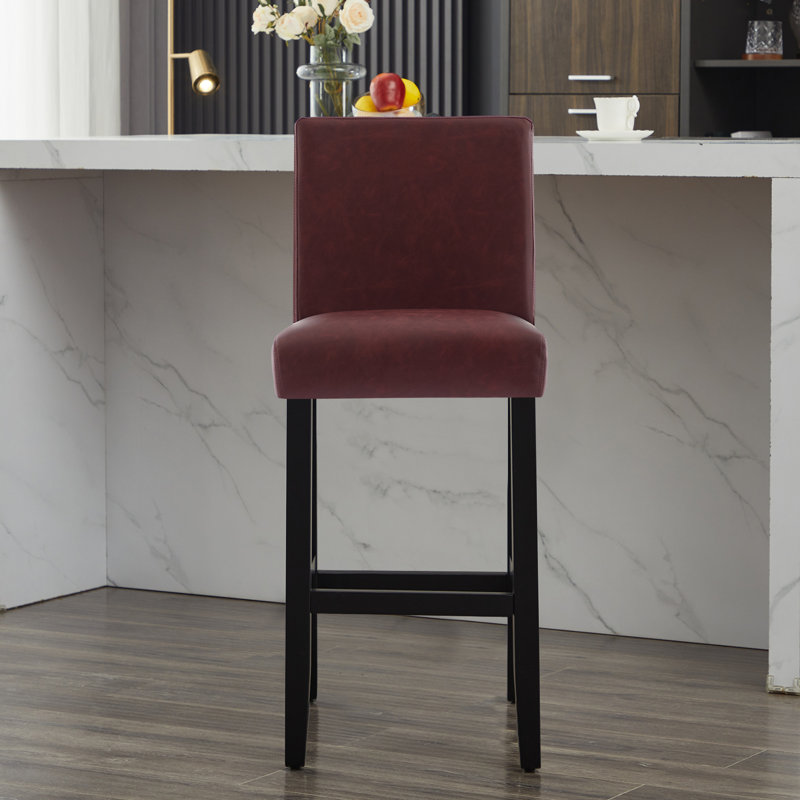 Tabouret de bar rembourré avec structure en bois massif, 1, Rouge / similicuir