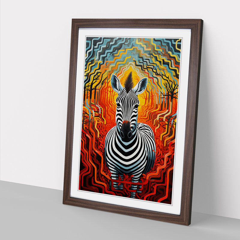 Zebra Expressionism No.3 - Single Picture Frame Print on Wood, Walnut, 34cm H x 25cm W x 2cm D