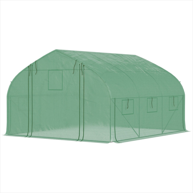 Serre de plain-pied de couleur vert sauge avec cadre en acier galvanisé et côtés enroulables, 11,5 pi x 10 pi x 6,5 pi