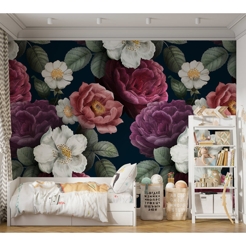 Papier peint de qualité supérieure - rétro floral, L 108 po x l 150 po