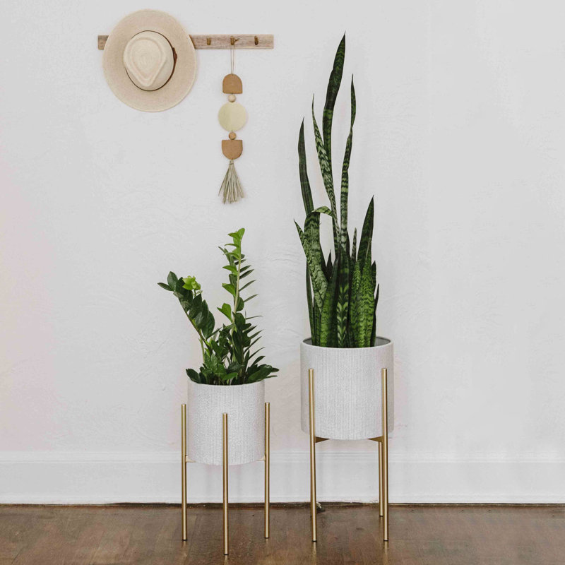 Jardinières modernes en métal embossé Boho, Blanc