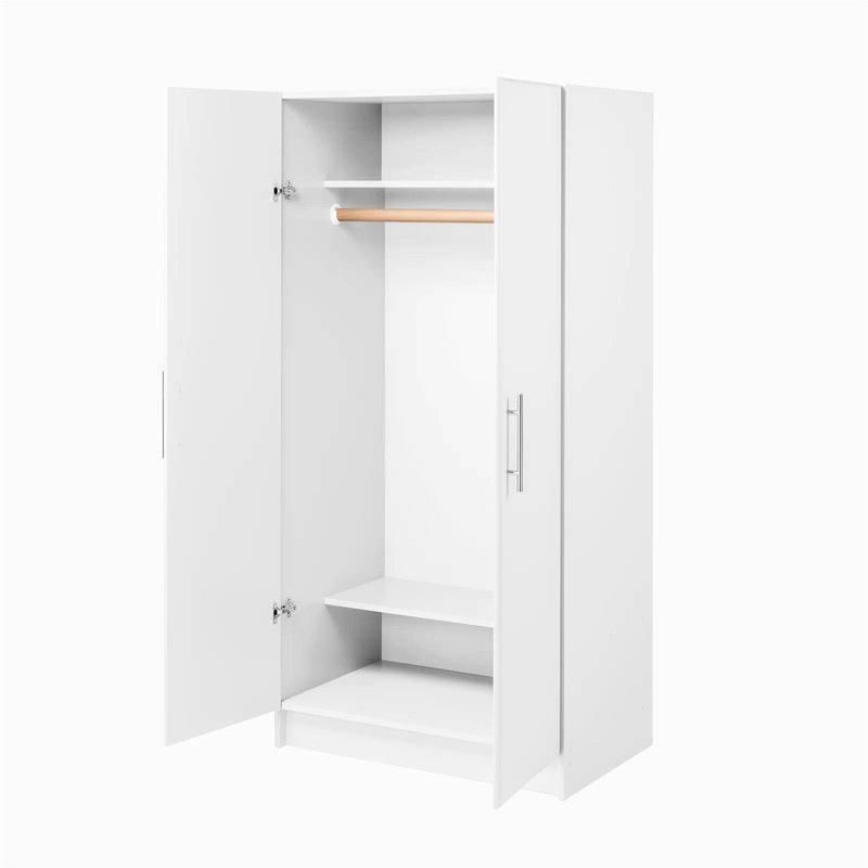 Armoire-penderie de 65 po de hauteur Bucholz, armoire de rangement avec rail de suspension et tablettes pour le salon, la cuisine et la salle de lavage, P 24,5 po x l 32 po x H 65 po, blanc