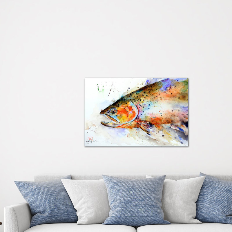 Poisson, reproduction d'art sur toile tendue, H 18 po x l 26 po x P 1,5 po, Pas de tapis, Toile tendue