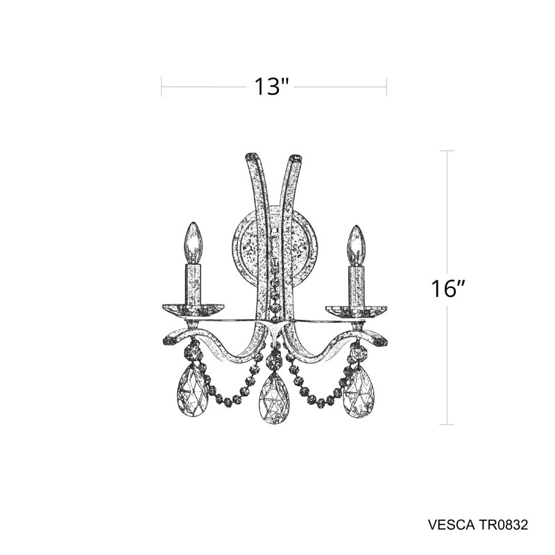 Vesca 2 Light Wall Sconce in Ferro Black with Clear Heritage Handcut Crystals, French Gold, Czech