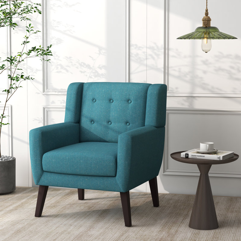 Jaqueze 73.4 Cm Wide Tufted Armchair, Light Blue Linen Blend