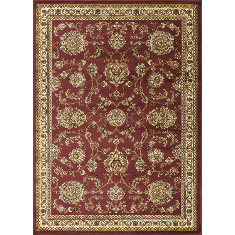 Tapis contemporain d'intérieur, Rectangle 5 pi 3 po x 7 pi 3 po, Rouge