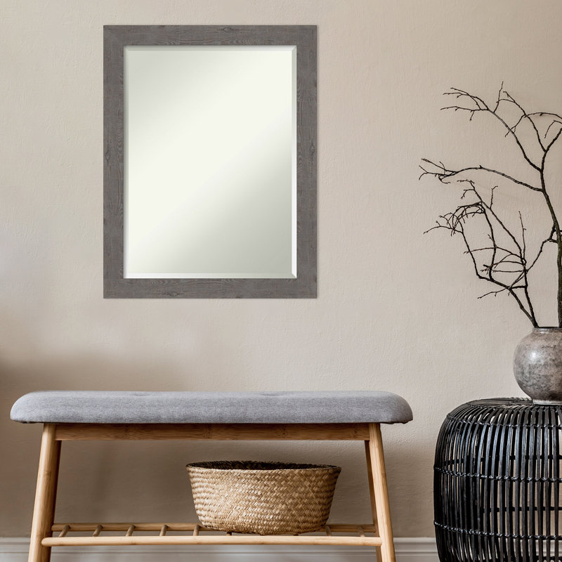 Akhia Narrow Beveled Wall Mirror, 27" x 21", Rustic Plank Gray