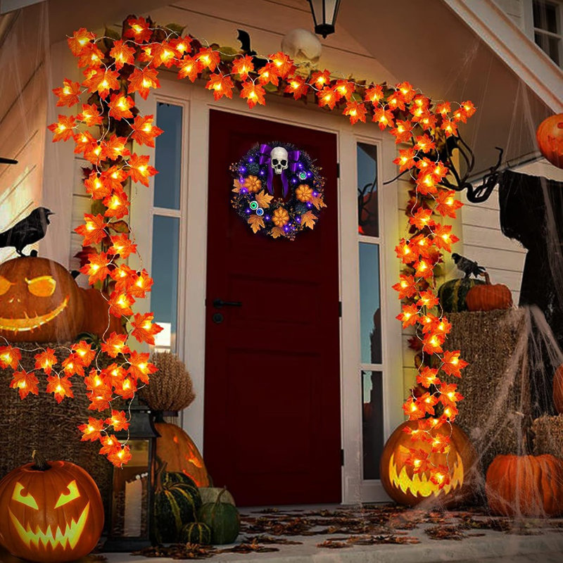 Guirlande lumineuse à feuilles d'érable - couleurs d'automne - paquet de 3, guirlande à piles de 30 pi avec 60 lumières DEL et minuterie pour un décor saisonnier intérieur et extérieur