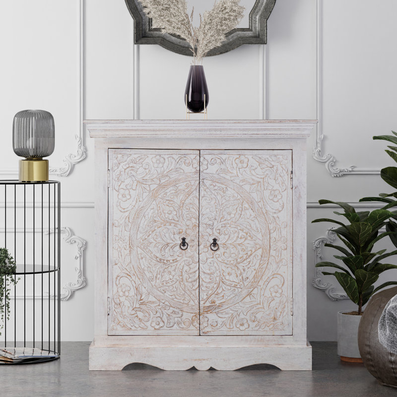 Soumare Solid Wood Accent Cabinet, White Washed
