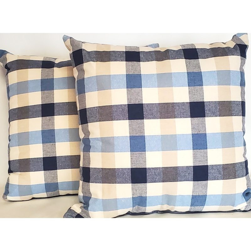 Bison Check Throw Pillow 2-PC Set, Blue/Tan/Cream